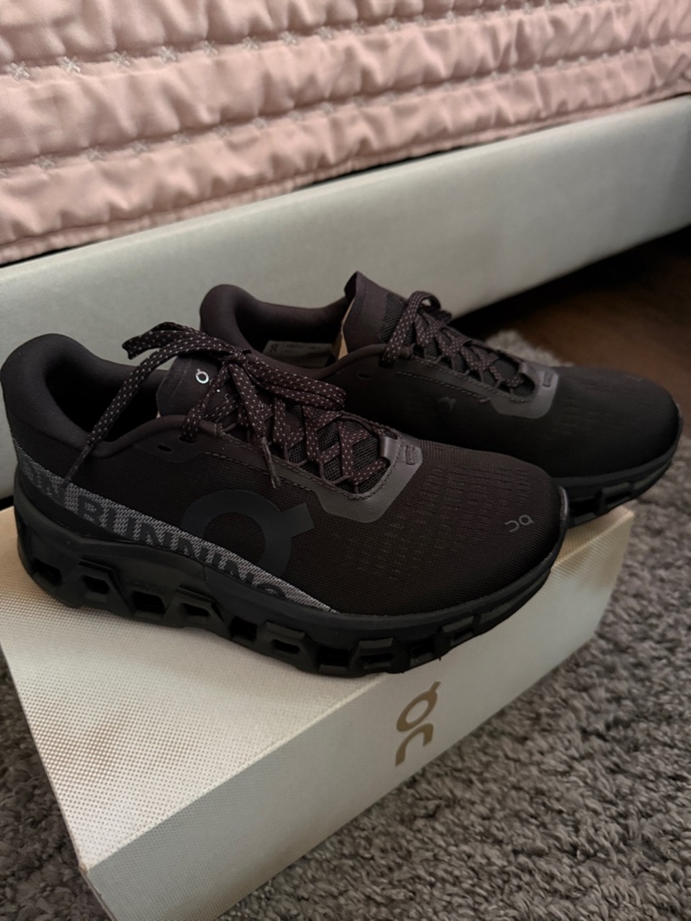 On Running Black Lace-Up Cloudmonster Sneakers with Tan Tongue Accent